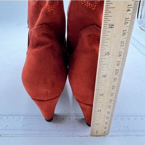 FSJ Brown Square Toe Comfort Kitten Low Heel Ankle Boot Pull On Dress Bootie - Picture 5 of 8